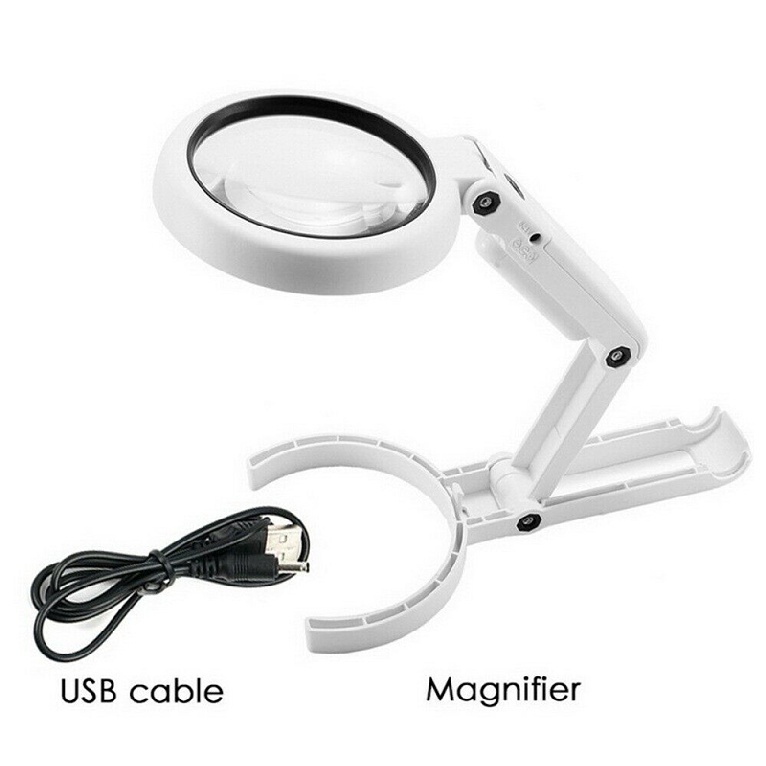 5 / 11X Magnifying Glass With 8 LED Light Magnifier Foldable Stand Table Lamp