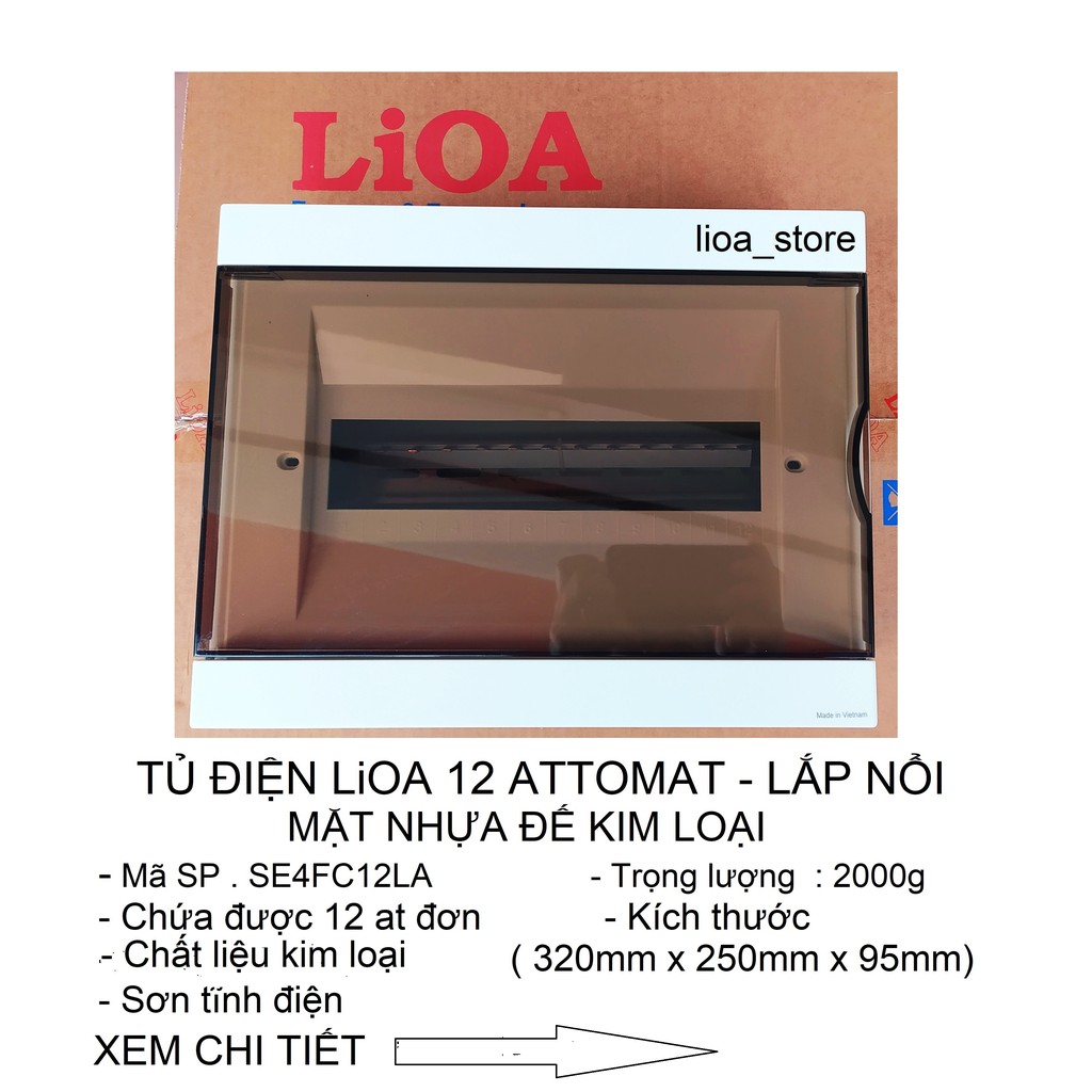 TỦ ĐIỆN LiOA  12 ÁT LẮP NỔI -  MẶT NHỰA ĐẾ KIM LOẠI.