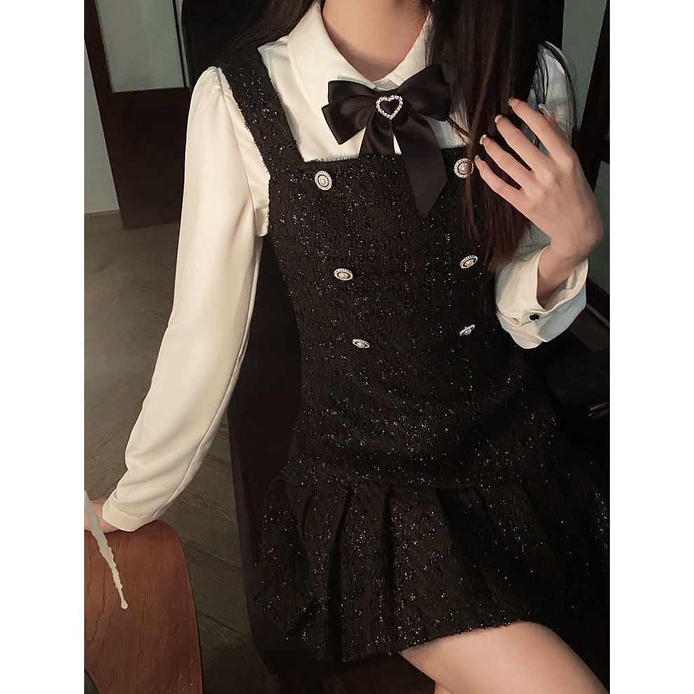 Bộ đồ nữ Váy Xuân Hè Áo phông trắng + Đầm đen Sling Dress Bộ đồ thanh lịch thời trang 2022 | BigBuy360 - bigbuy360.vn