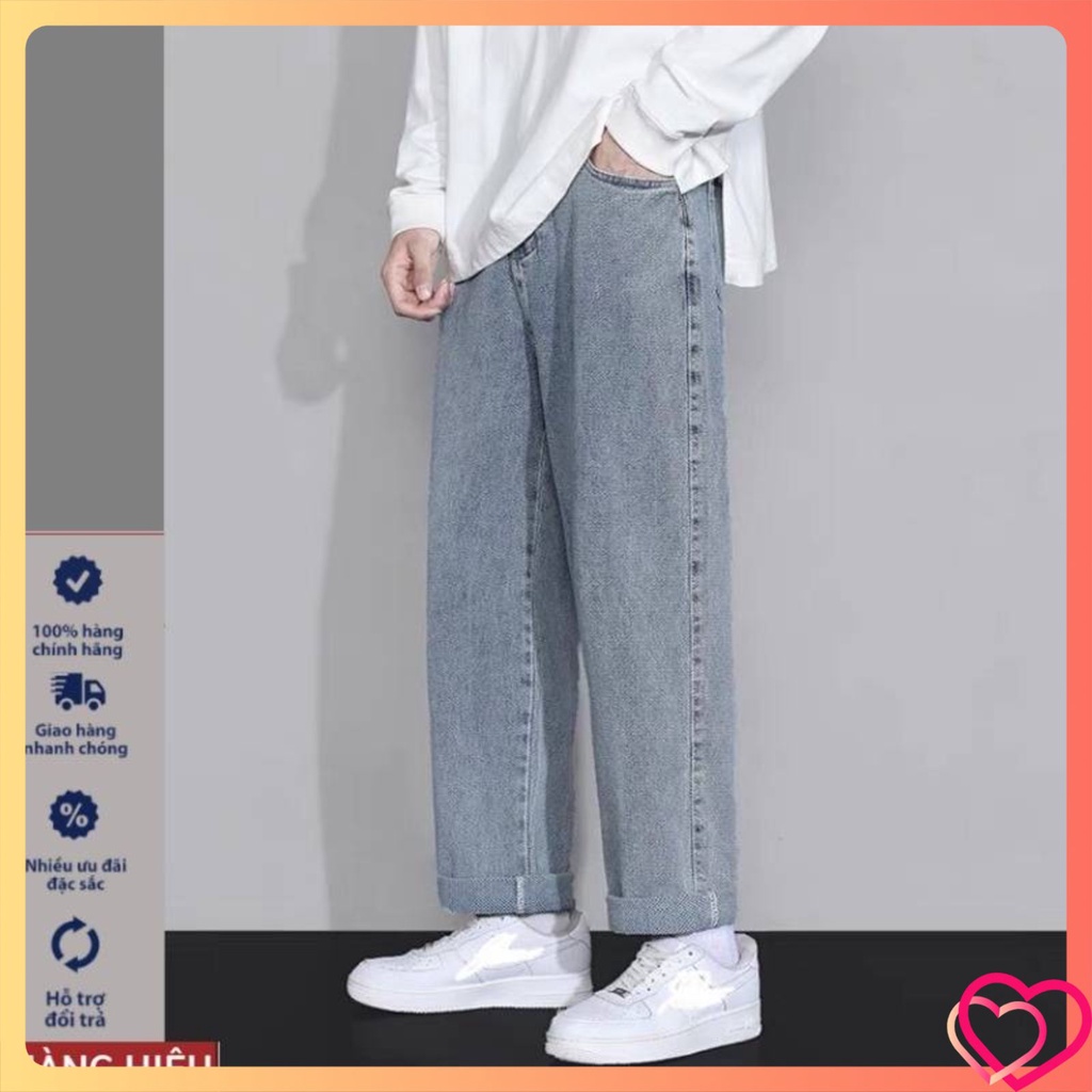 Quần jean nam đen baggy ống suông rộng dáng đứng chất bò cao cấp rin trơn phom xuông unisex hàn quốc 2022