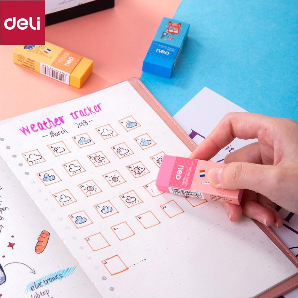 Tẩy Hình vẽ hoạt hình Deli - Hồng / cam / xanh dương - Hộp 30/45 chiếc -W27956 / W27950 [Deli]