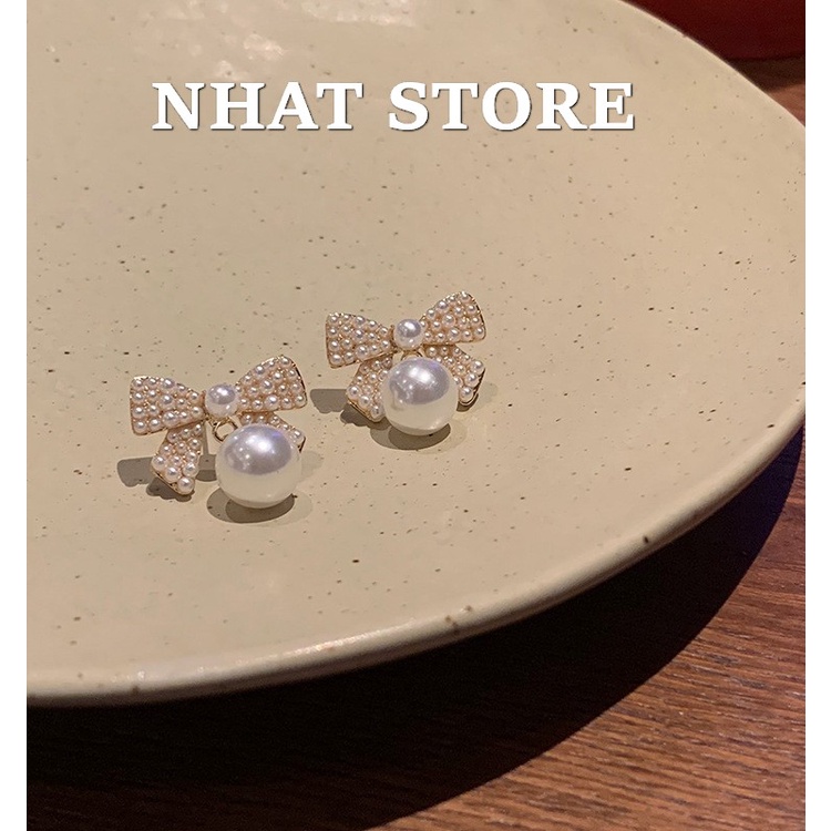 Bông tai nữ bạc 925 hình nơ Nhat Store