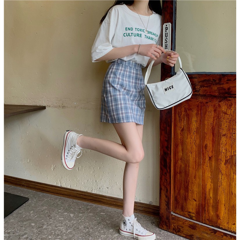 Chân Váy Chữ A Xiaozhainv Lưng Cao Họa Tiết Sọc Caro Phong Cách Cổ Điển | BigBuy360 - bigbuy360.vn