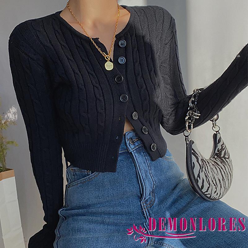 Áo cardigan dệt kim tay dài cổ tròn màu sắc đơn giản dành cho nữ