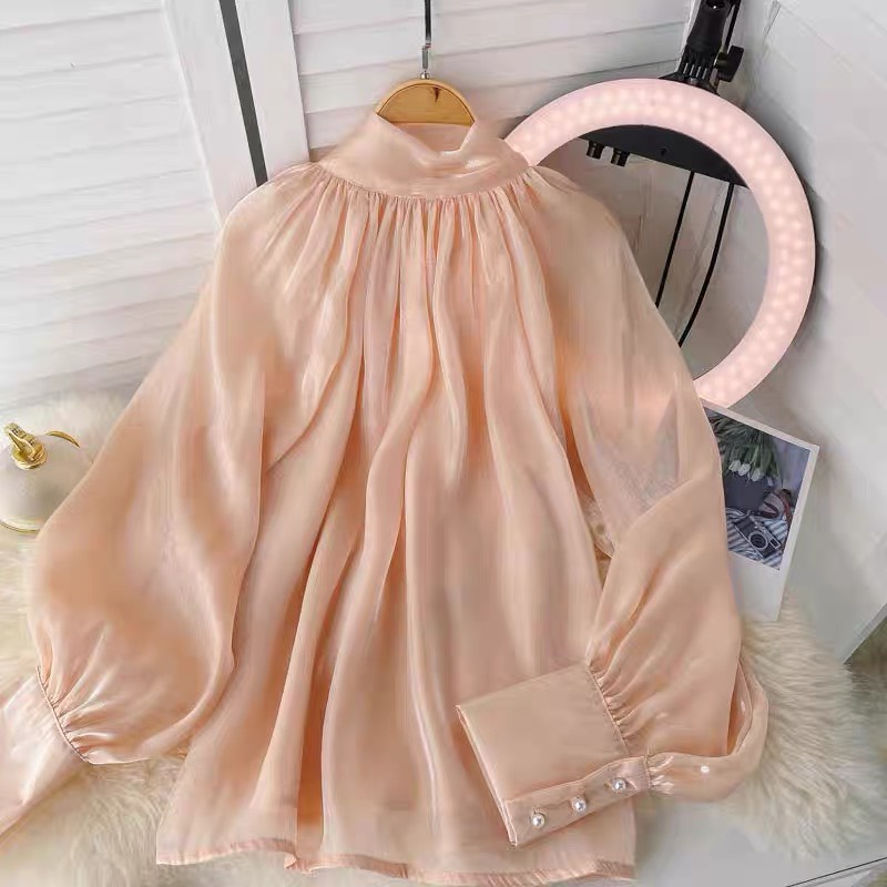 - Áo sơ mi tay bồng cổ nơ tiểu thư ulzzang organza- SM50 - jannahouse