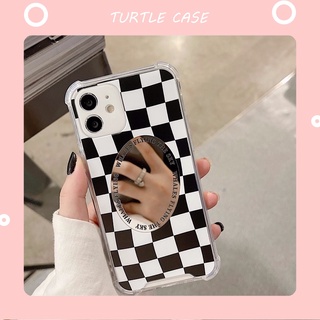 Ốp điện thoại tráng gương họa tiết kẻ caro cho iPhone13 ProMax 11 12 Mini XS I8 I7Plus