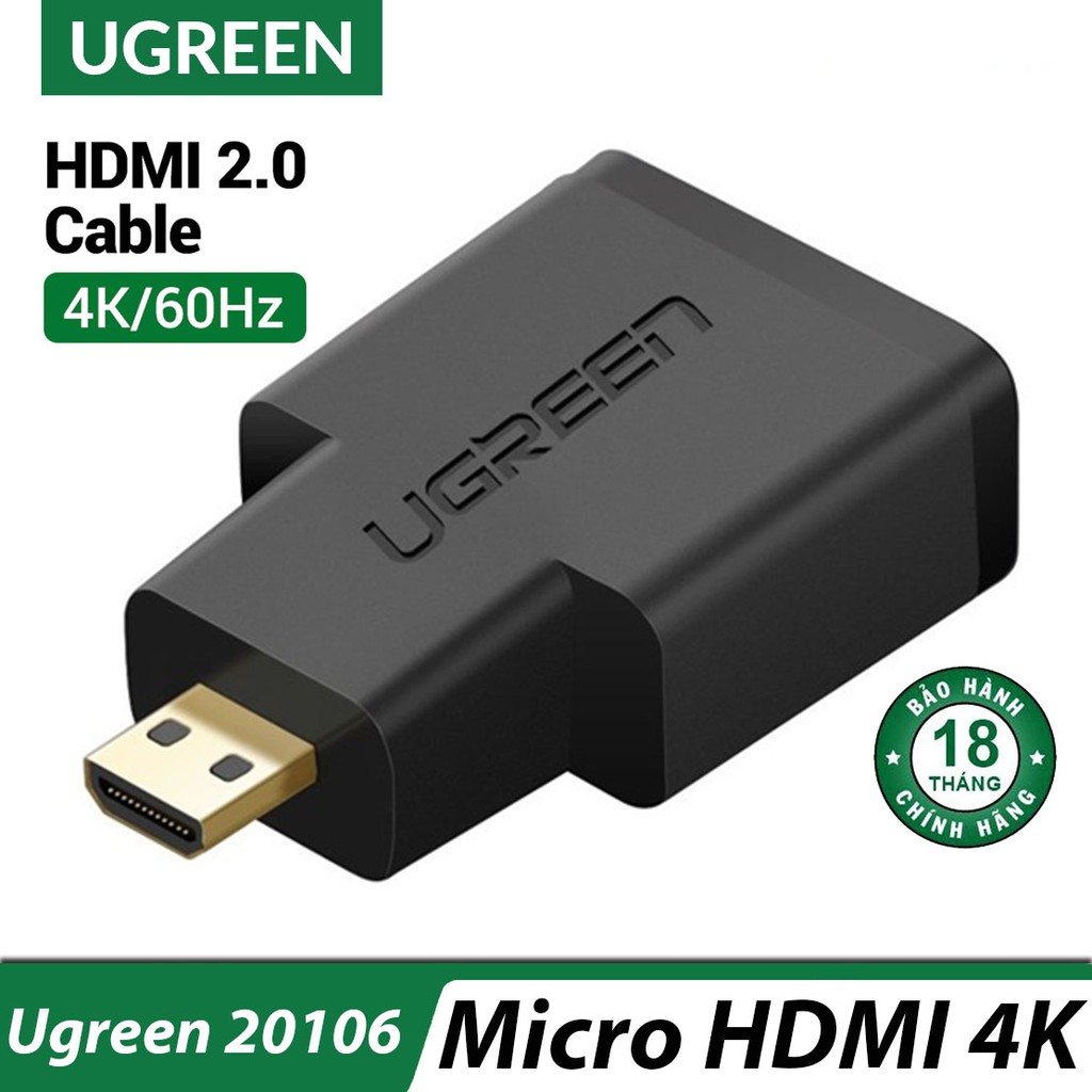 Đầu Chuyển Micro HDMI Sang HDMI Ugreen 20106 Chính Hãng - Chuyên Dùng Nối Máy Ảnh, Máy Quay Phim Lên Màn Hình Tivi