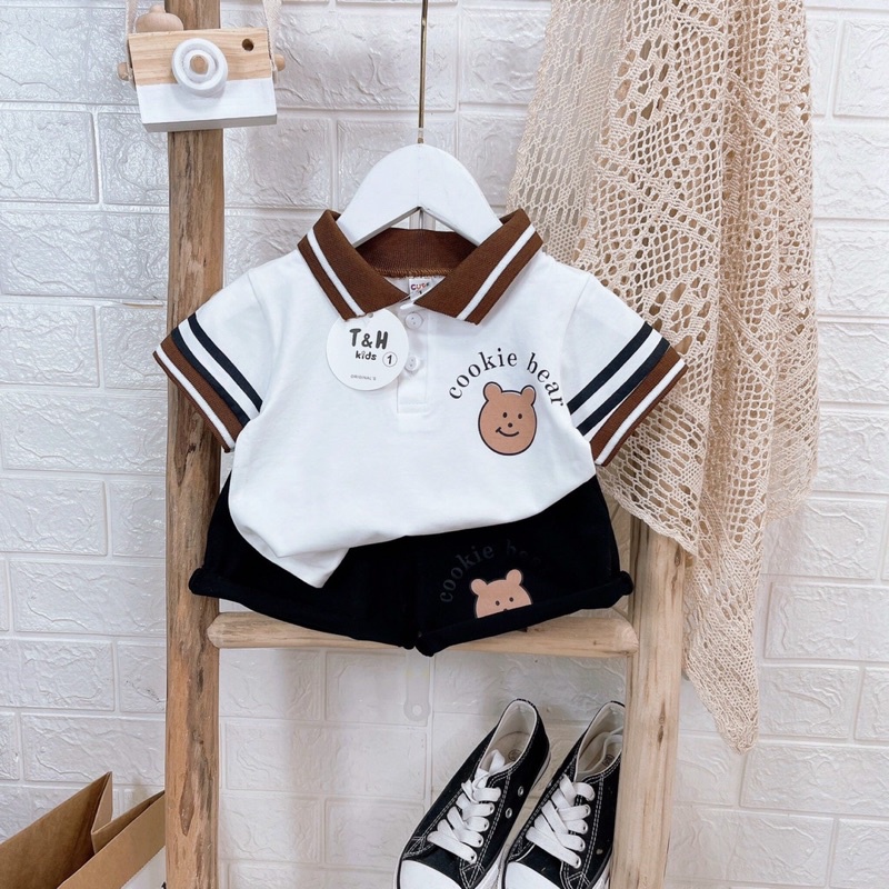 Bộ quần áo bé trai chất cotton hình gấu cho bé từ 7-17kg