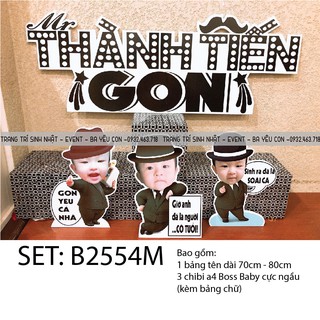Combo 4 món phụ kiện trang trí sinh nhật cho bé trai chủ đề Baby Boss