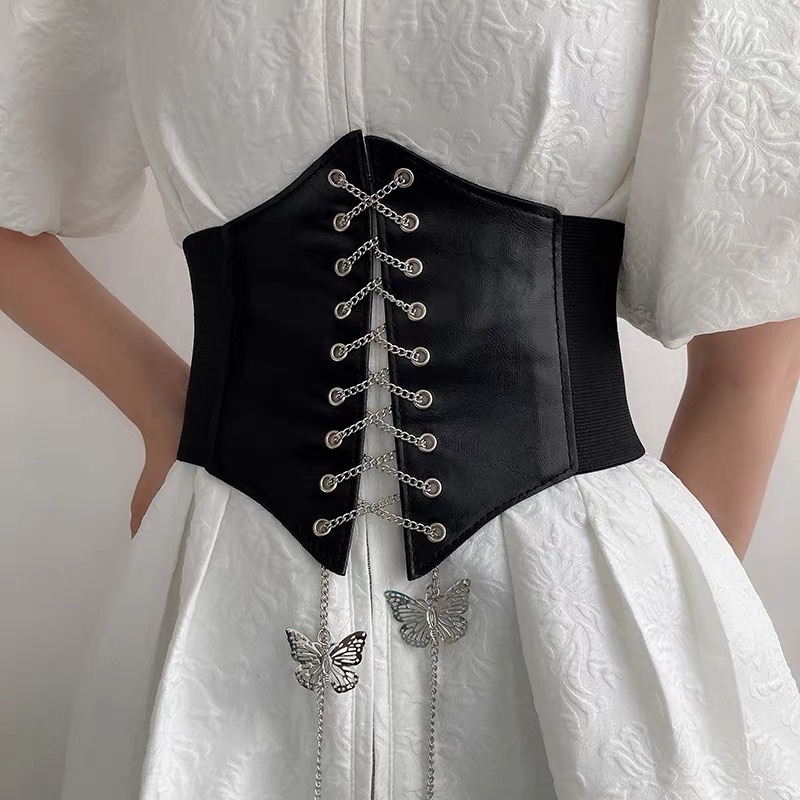 Thắt eo nịt bụng phối chuỗi xích kim loại mặt bướm siêu trendy dành cho nữ