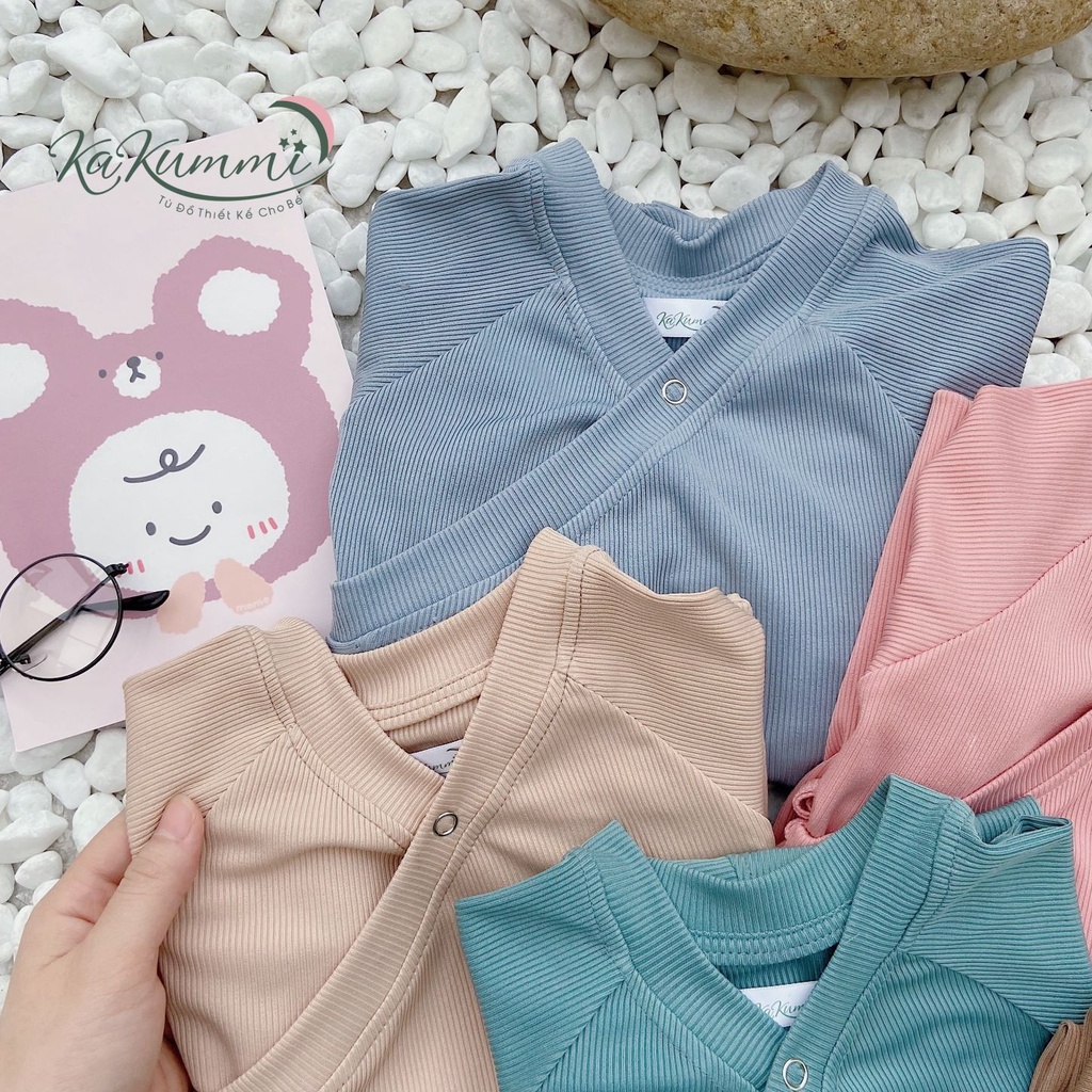 [Kèm mũ] Body suit len dài tay trẻ em 3-14kg, body dài tay buộc dây cho bé trai gái 21BD122 Kakummi