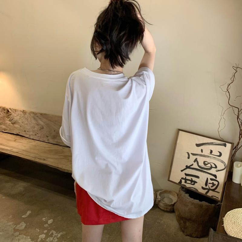 SUXI Áo Thun Tay Ngắn Cổ Tròn Dáng Rộng In Họa Tiết Thời Trang Mùa Hè Xinh Xắn Cho Nữ