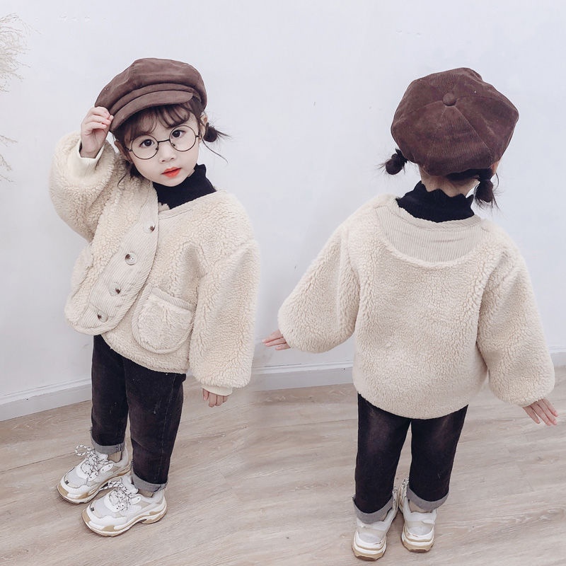 Áo khoác lông cừu lót nhung giữ ấm trong mùa đông dành cho em bé