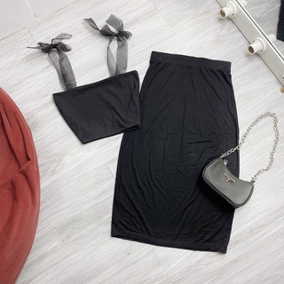 VÁY THUN LỤA DÀI qua gối ôm body lưng thun - B0U