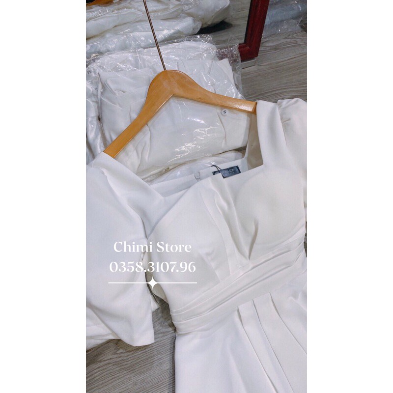 ĐẦM TRẮNG DÁNG XOÈ CỔ VUÔNG TINH TẾ