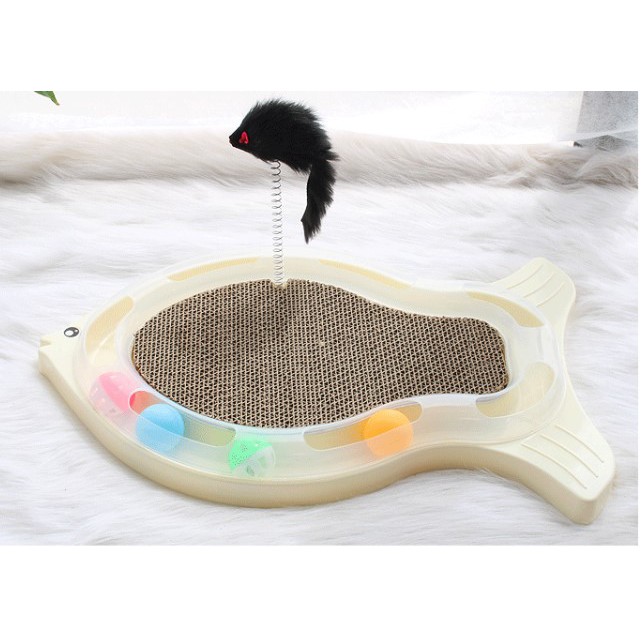 Bàn cào móng cho mèo xả stress hình con cá - tặng kèm cỏ mèo catnip