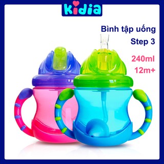Bình tập uống cổ rộng Nuby có ống hút dài chống tràn 240ml (Step 3) 7019845 - Kidia