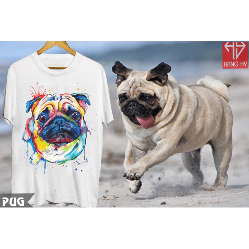 Áo thun nam nữ in hình vẽ pug mực nước S005