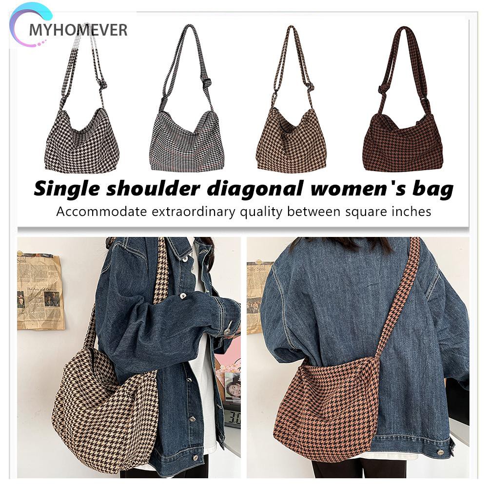 túi Vintage Pillow Messenger Bag Daily Women Canvas Plaid Pattern Shoulder Tote nữ