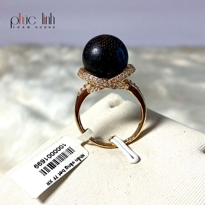 Nhẫn Vàng Phối Hạt Trầm Hương PHÚC LINH 7 phân