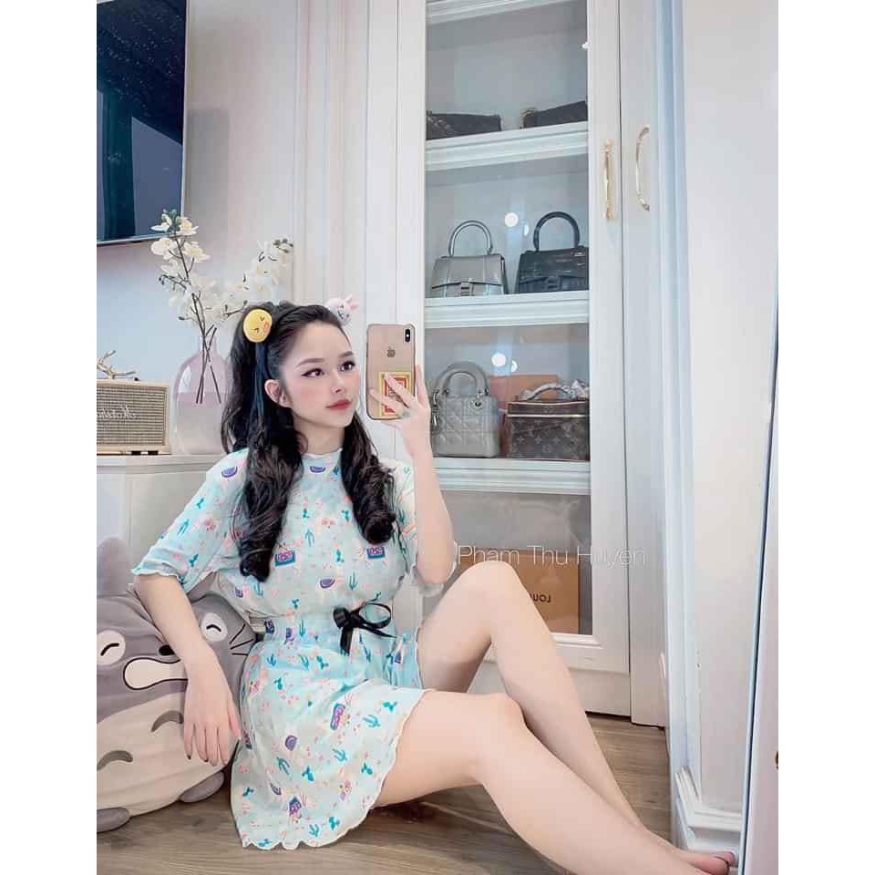 Bộ Ngủ Cloud Nữ 🌸 Set quần áo thun cổ bèo short nơ mặc ở nhà mùa hè SIÊU HOT 🌸