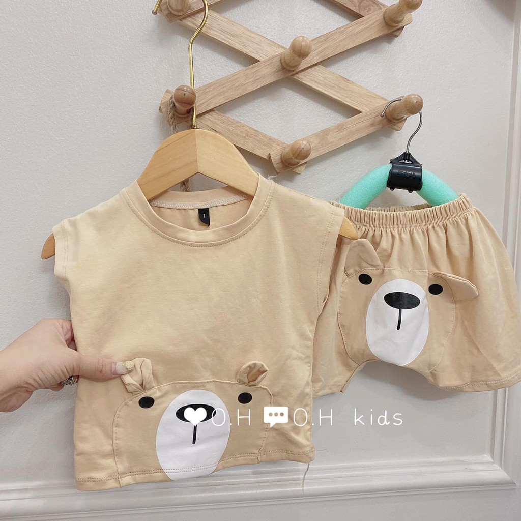 Bộ gấu 100% cotton co giãn 4 chiều, style Hàn quốc dễ thương cho bé size 6-18kg