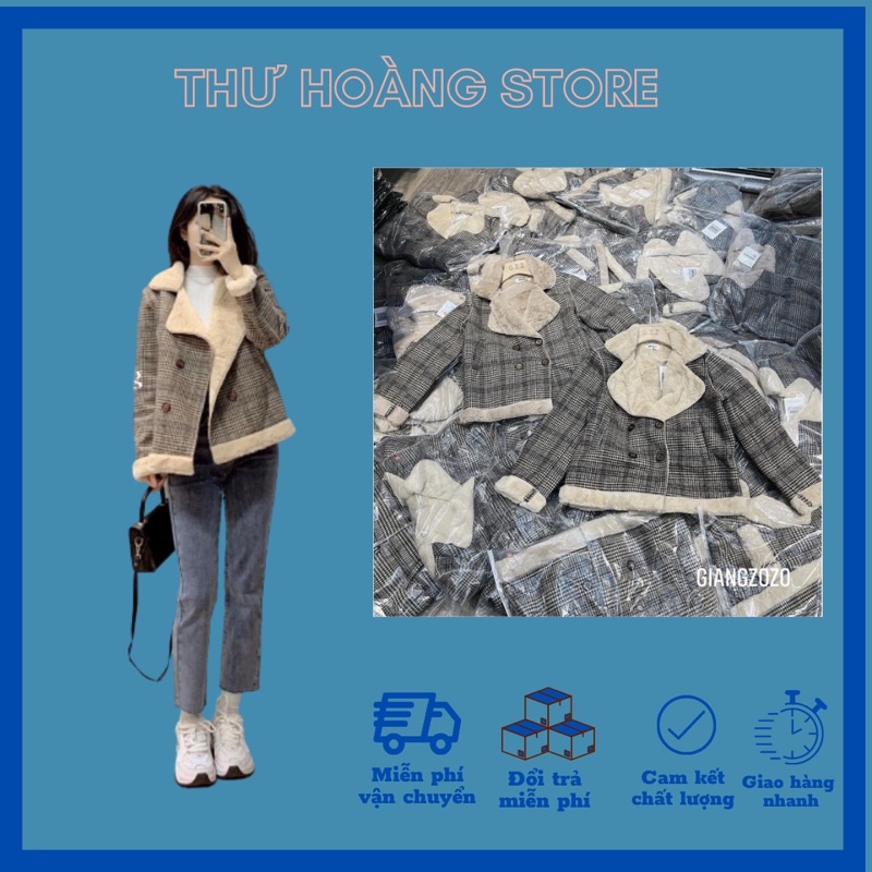 Áo khoác dạ kẻ caro lót lông ấm áp  cổ vest thu đông cao cấp phong cách hàn quốc | BigBuy360 - bigbuy360.vn