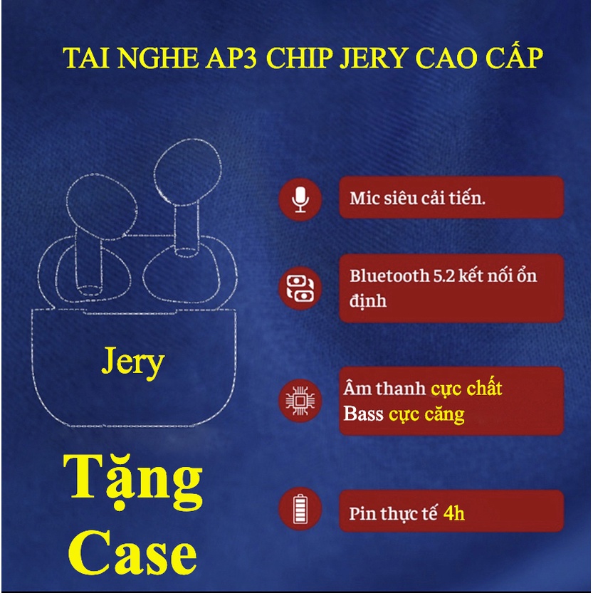 Tai Nghe Không Dây AP3 Jerry A8S Cao Cấp / Tai Nghe Bluetooth Thế Hệ 3 Check Setting Định Vị Đổi Tên