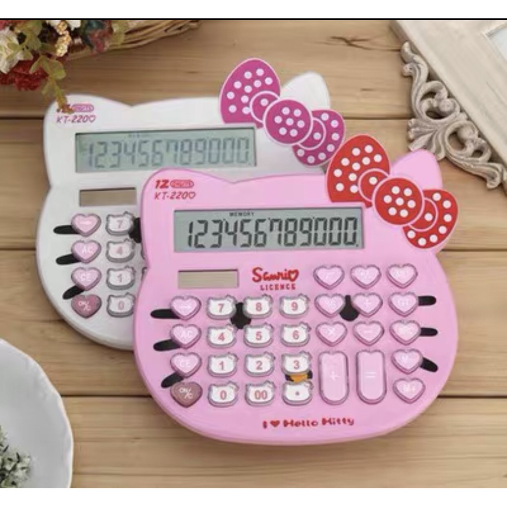 Máy Tính Mini Hello Kitty Dùng Pin Và Năng Lượng Mặt Trời 12 Chữ Số