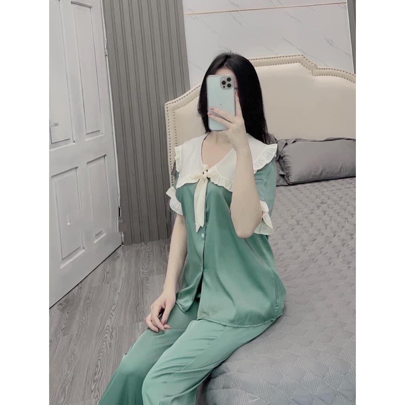 Đồ Ngủ�Đồ Bộ Pijama Lụa Tay Ngắn-Quần Dài Tiểu Thư Dễ Thương 💖 Chất Liệu Satin | BigBuy360 - bigbuy360.vn