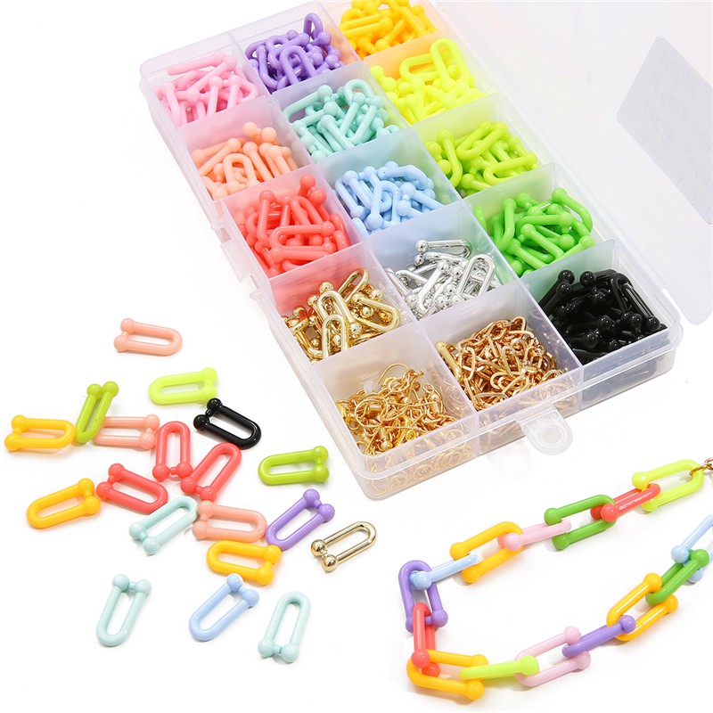 Hộp phụ kiện chữ U BEADIA bằng acrylic 15 ngăn tự làm đồ trang sức