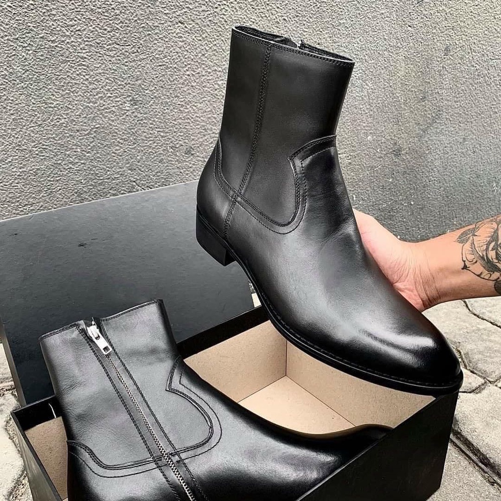 Giày Zip boots màu đen da bò đế crepe độn 4.5cm thời trang nam | BigBuy360 - bigbuy360.vn