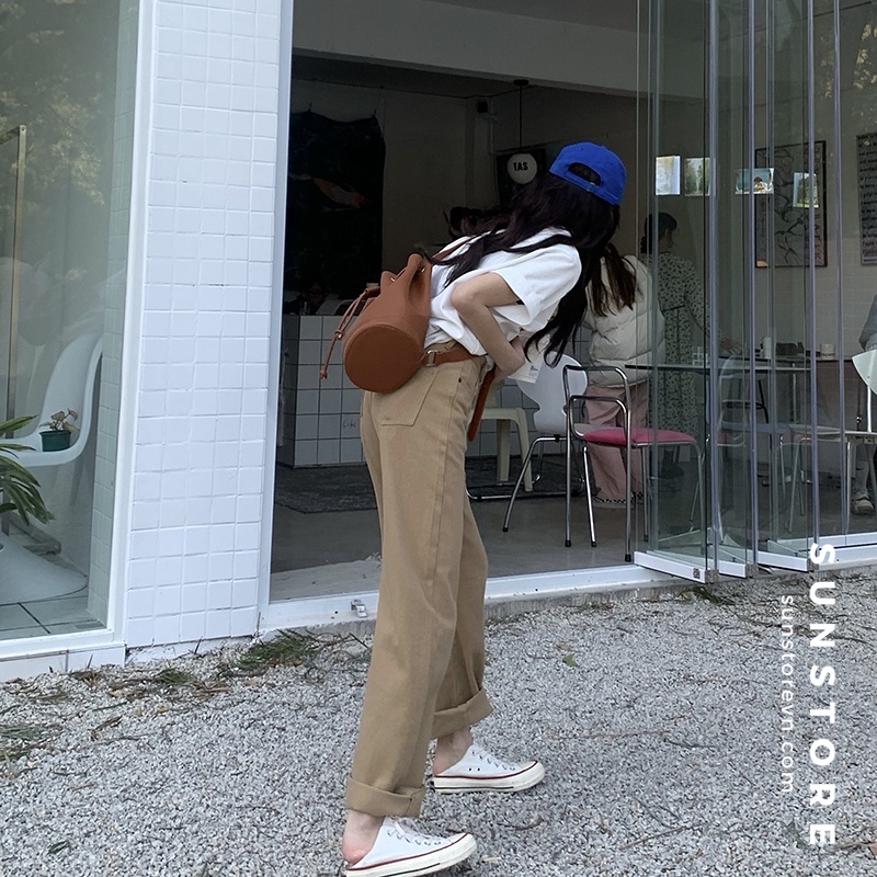 Quần jeans kaki ống rộng cạp cao Ulzzang