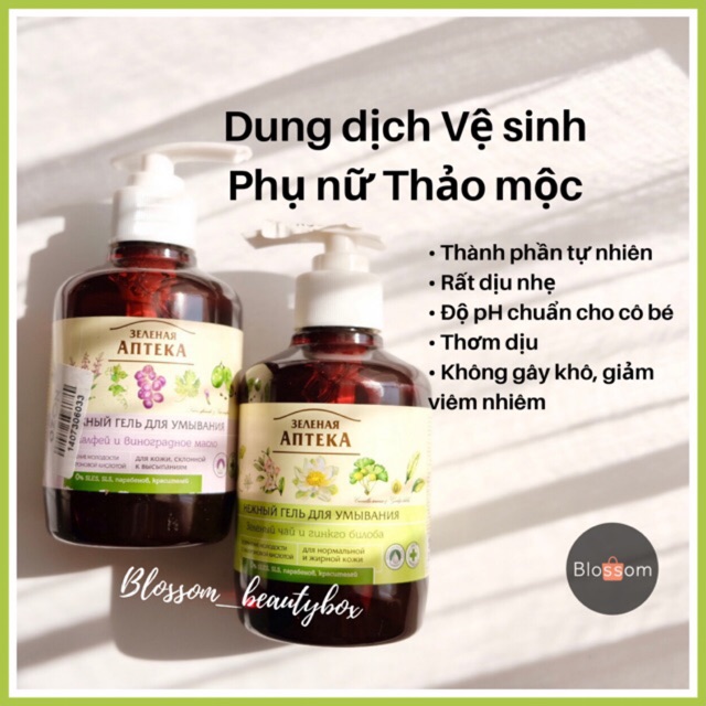 Dung dịch vệ sinh phụ nữ dạng gel Apteka Green Pharmacy [ Lavender, Trà xanh, Sữa, Hoa cúc)