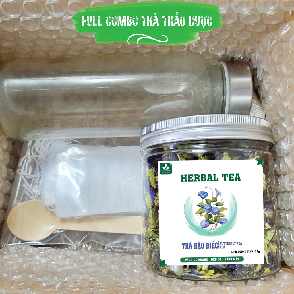 Trà Đậu Biếc Sấy Lạnh tốt cho sức khỏe đẹp da sáng mắt Alpha Herbs TẶNG kèm thìa, túi lọc, chai thủy tinh tiện dùng