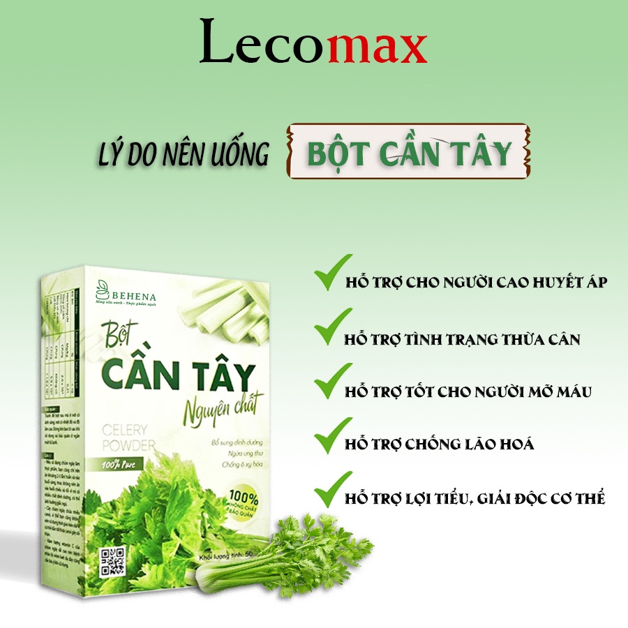 Bột cần tây giảm cân nguyên chất behena sấy lạnh pha mật ong nước uống gói nhỏ Lecomax LMB01