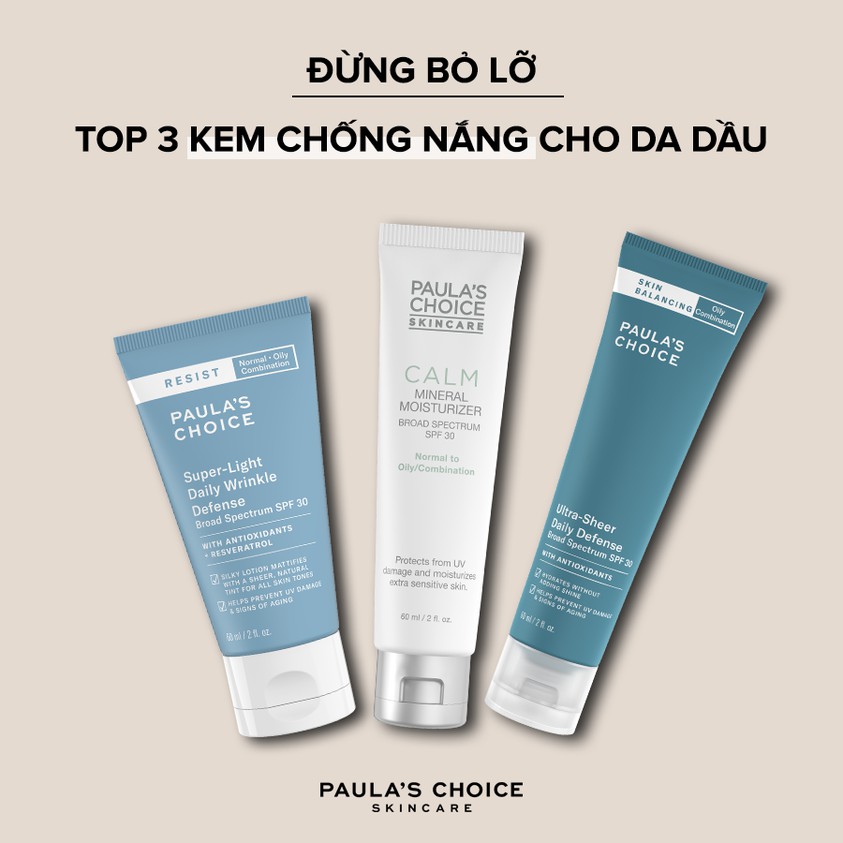 [PAULA'S CHOICE] Kem Chống Nắng Hóa Học Cho Da Dầu Mụn Skin Balancing Ultra - Sheer Daily Defence SPF 30 60ml (Mã 1560)