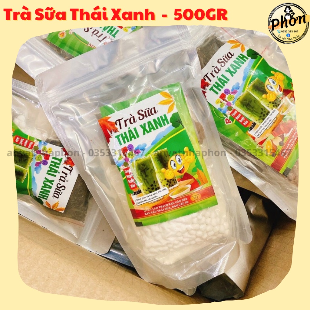 SET Nguyên Liệu Trà Sữa Thái Xanh Trọng Lượng 500GR, Trân Châu, Rau Câu, Thơm Ngon Chuẩn Vị - Ăn Vặt Nhà Phởn