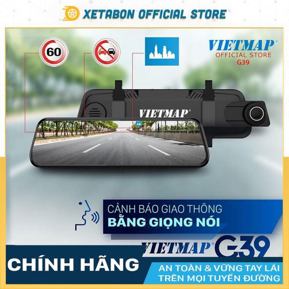 VIETMAP G39-Camera hành trình ô tô Ghi Trước Sau, Chia Sẻ Video Từ Điện Thoại Lên Màn Hình Có GPS + Thẻ Nhớ 32GB