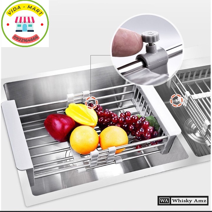 Kệ Inox Gác Bồn Rửa Chén Đa Năng Điều Chỉnh kích Thước/ Rổ inox 304 Đa Năng Úp Cho Chậu Rửa Bát- Khay Đa Năng (vidamart)