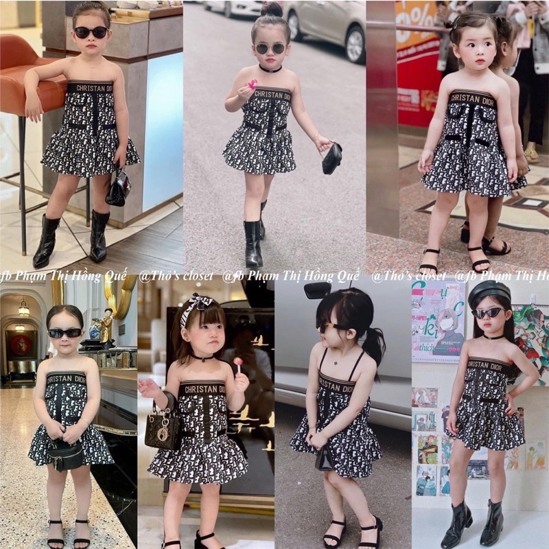 Váy 2 dây lụa DIor cao cấp bé gái