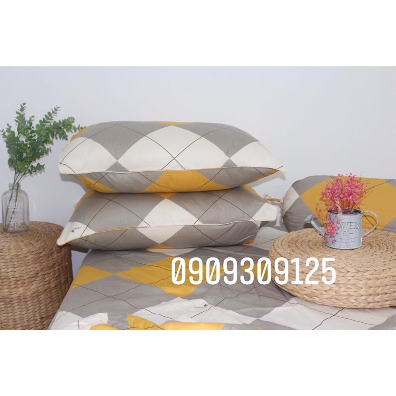 drap cotton Thắng Lợi, ga giường cao cấp chuẩn logo mẫu Ô vuông vàng