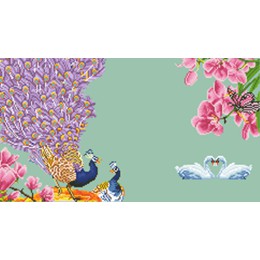 TRANH ĐÍNH ĐÁ Đồng hồ Vợ Chồng Công Tím Hoa Lan ABC Lavender LV162 VS065 - Chưa gắn