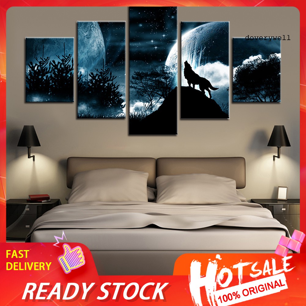 Bộ 5 Tranh Ghép Treo Tường Trang Trí Hình Sói Trong Rừng