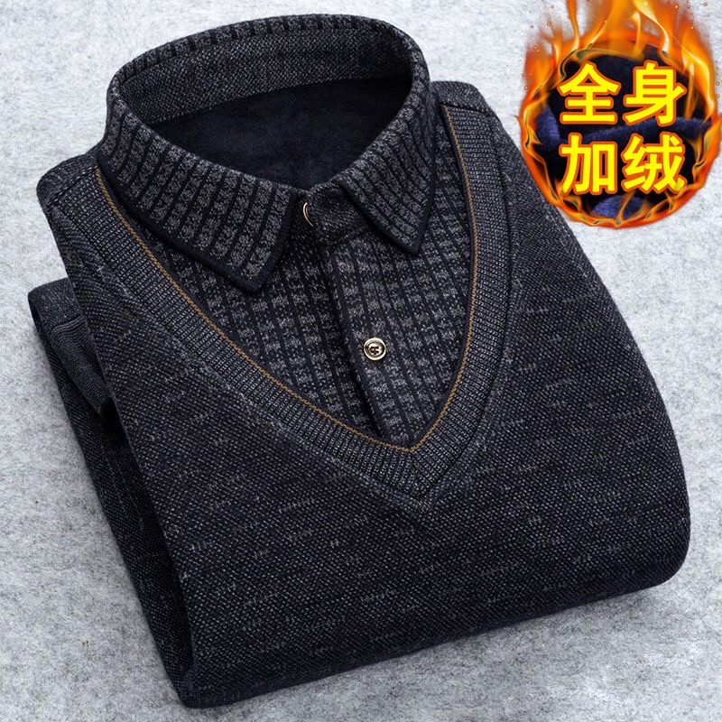 Áo ghi lê len lót lông phối sơ mi kẻ dành cho các bố các anh