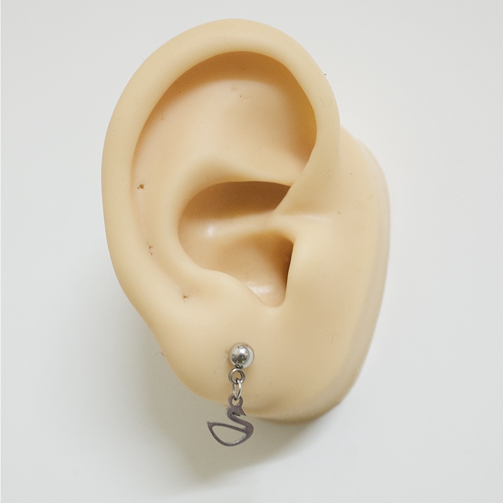 [1 Chiếc] Khuyên Tai Titan Unisex Có Charm Thiên Nga Màu Bạc Đuôi Bi Không Gỉ Sét Không Ngứa Bông Tai Julies Box 66