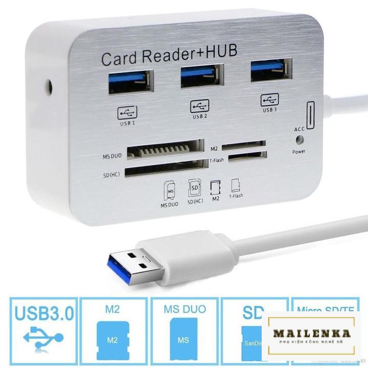 Bộ Chia USB 3 Cổng 3.0 + Đầu Đọc Thẻ Nhớ Đa Năng - HUB USB 3.0/3.1 + Card Reader 5/10 Gbps