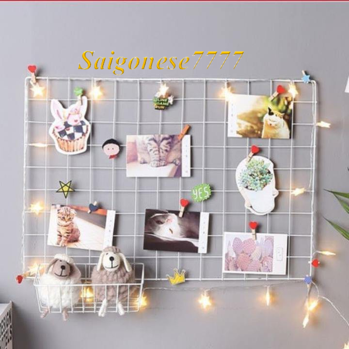 Combo Khung Hình Lưới Sắt+ Đèn Led Xài Điện Dài 8 Mét Bóng Đèn Fairy Light Kẹp Hình Nghệ Thuật Trang Trí Decor Nhà