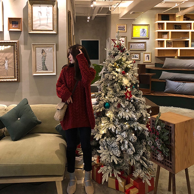 Áo Len Tay Dài Cổ Tròn Dáng Rộng Phong Cách Retro Cho Nữ