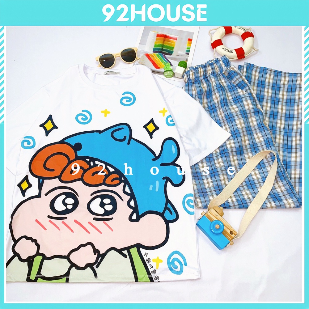 Bộ đồ unisex áo phông quần caro dài ống rộng shin nón xanh nam nữ đều mặc được
